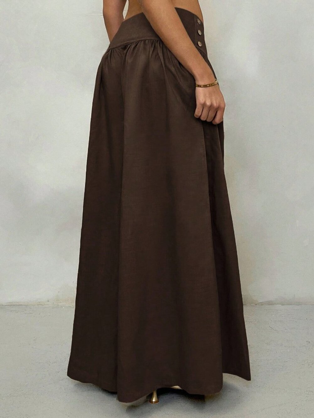 Coffee Brown Casual Women's Low-Waist Leg Pants - Picture 2 of 6